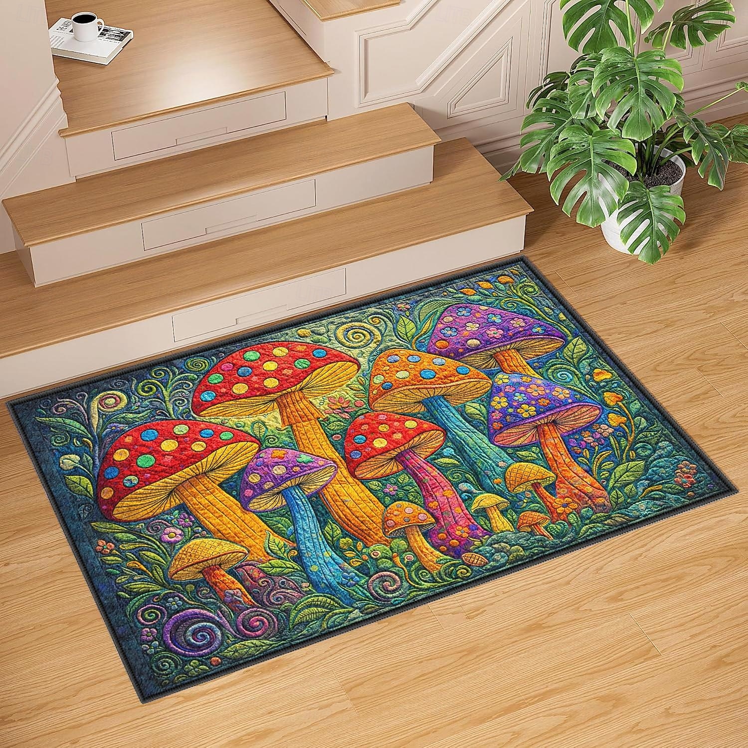 Faux-Embroidered Mushroom Doormat Magical Vibrant Forest of Colorful Toadstools Welcome Mat for Entryway 2026 - $10.49 –P2