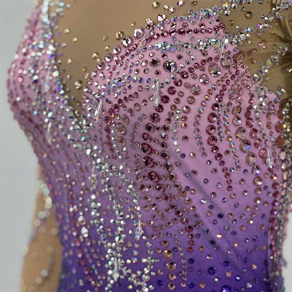 Figure Skating Dress Women's Ice Skating Dress Fuchsia Patchwork Open Back Stretchy Training Competition Skating Wear Classic Crystal / Rhinestone Long Sleeve Ice Skating Figure Skating 2026 - $362.19 –P6