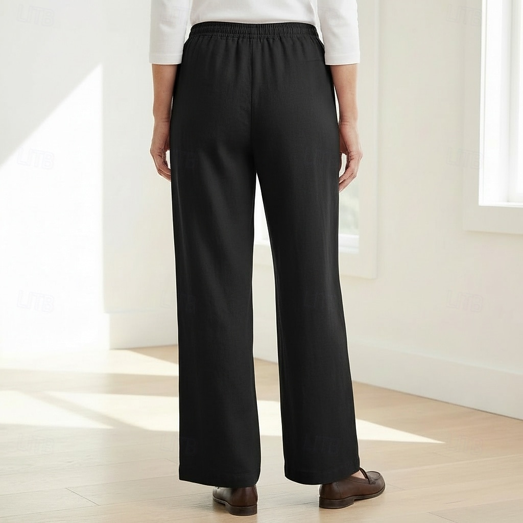 70% Linen Women's Linen Pants Culottes Wide Leg Wide Leg Chinos Vacation Streetwear Basic Full Length Medium Waist Plain Drawstring Pocket Comfort Inelastic Daily Outdoor claret Deep Green 2026 - $49.99 –P14