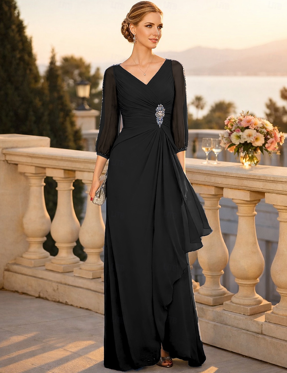 A-Line Floor Length Wedding Guest Dress Formal Dresses Evening Gown Mother  of the Bride Dress