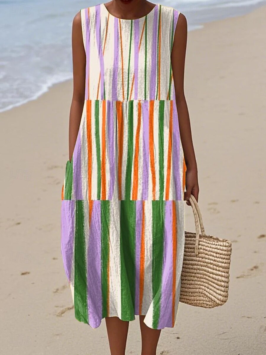 Per donna Abito Midi Vestito Estivo Abito a Tubino Abito a trapezio Vacanza Casual Boho Spiaggia Uscire Vestibilità comoda Grafico Geometrico Astratto Senza Maniche Girocollo Blu Nero Viola chiaro del 2026 a $37.99 –P1