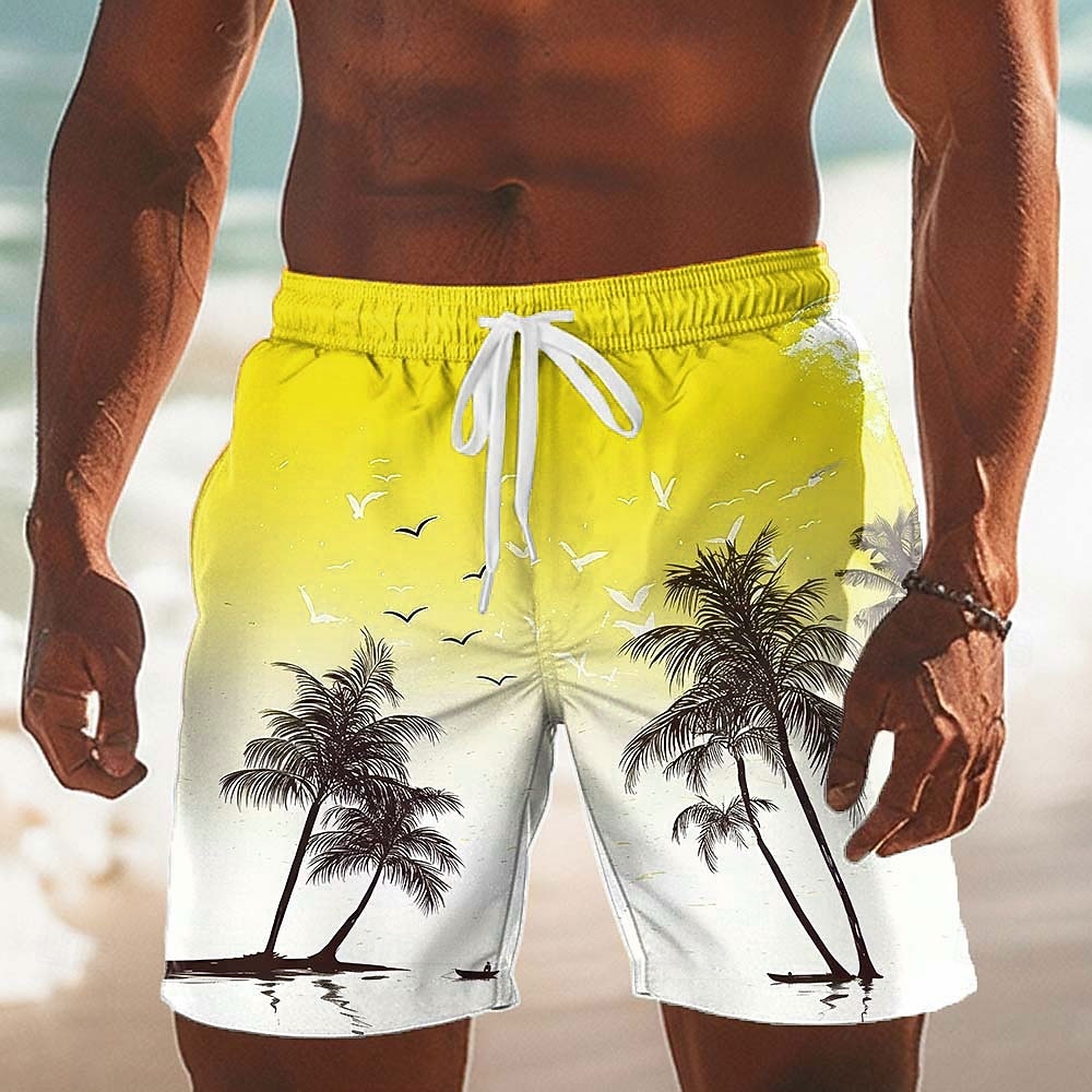 2026年 男性用 ココナッツの木 グラデーションカラー 熱帯植物 スイムトランク スイムショーツ ボードショーツ ミディアムウエスト ハワイアン ビーチでの休暇 サイドポケット メッシュライニング 伸縮性のあるドローストリングウエスト デザイナー 衣類  コレクション – $20.99 –P6