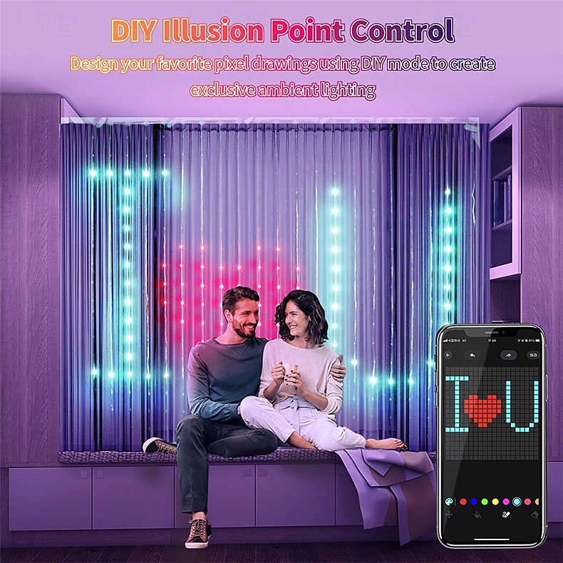 Умные программируемые шторные светильники с защитой от воды IP44, RGB-подсветка с возможностью изменения цвета и добавления текста по вашему желанию. &гирлянда с различными узорами, светодиодными 2026 - $55.99 –P3