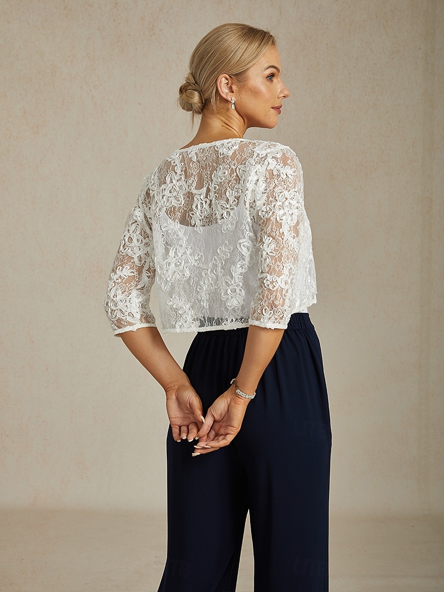 Per donna Giacca Matrimonio Pizzo Floreale Casual / Quotidiano Elegante Capispalla Manica 3/4 Estate Bianco S del 2026 a $68.99 –P3