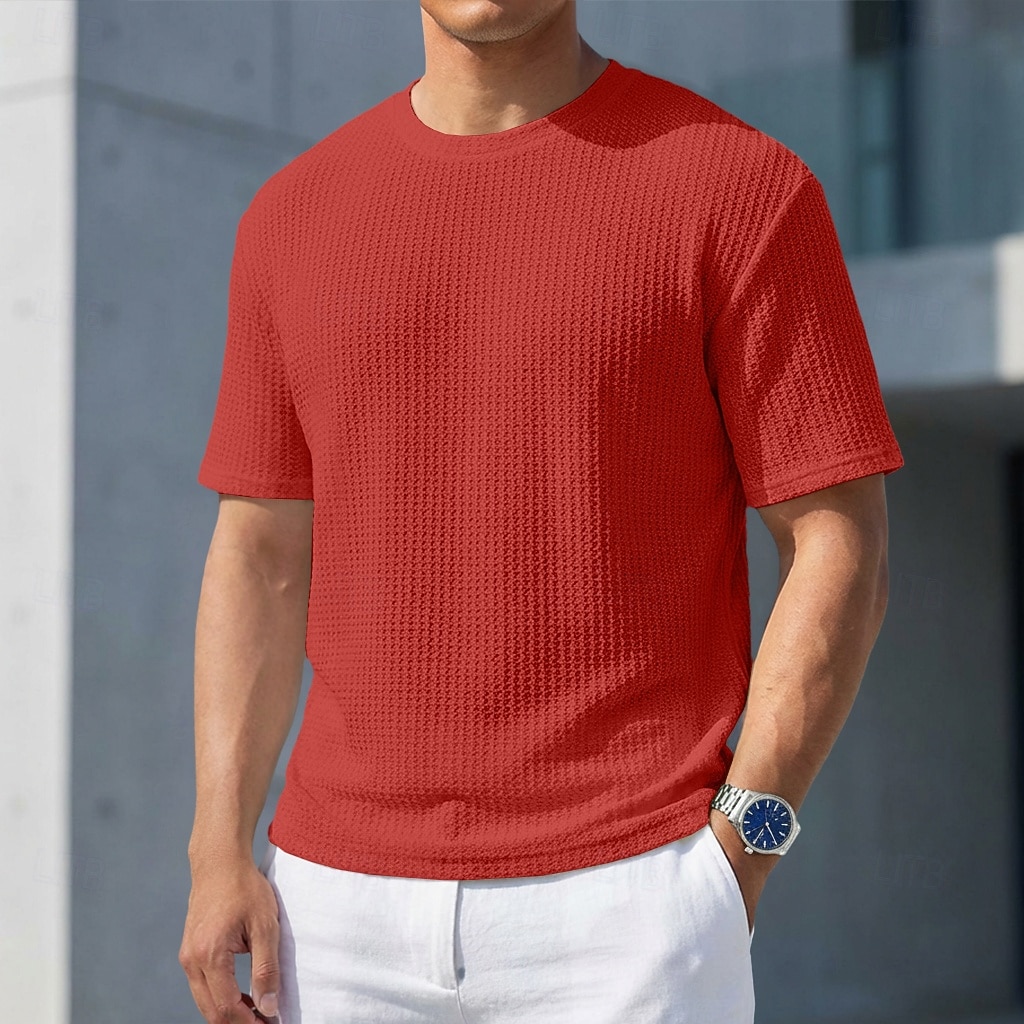 Miesten T-paita Lihaspaita Ribbineulos T-paita Lyhythihainen Lyhyt hiha Tiukka pyöreä kaula-aukko Kesä Tavallinen Pintakäsitelty Pit Strip Muoti Suunnittelija Perus Crewneck Kausaliteetti Loma Katu 2026 - $21.99 –P12