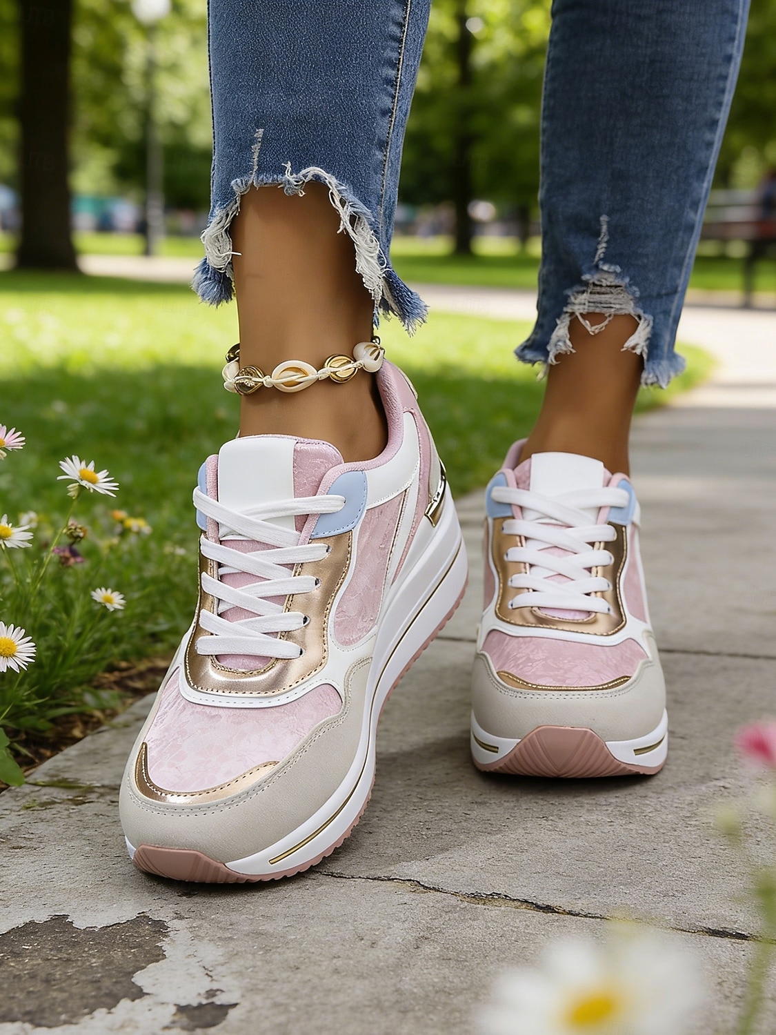 Teniși roz cu platformă pentru femei - pantofi sport casual cu talpă amortizată, pantofi sport la modă cu șireturi pentru femei, pentru purtare zilnică, plimbări, călătorii, cumpărături și activități casual în aer liber 2026 - $46.99 –P4