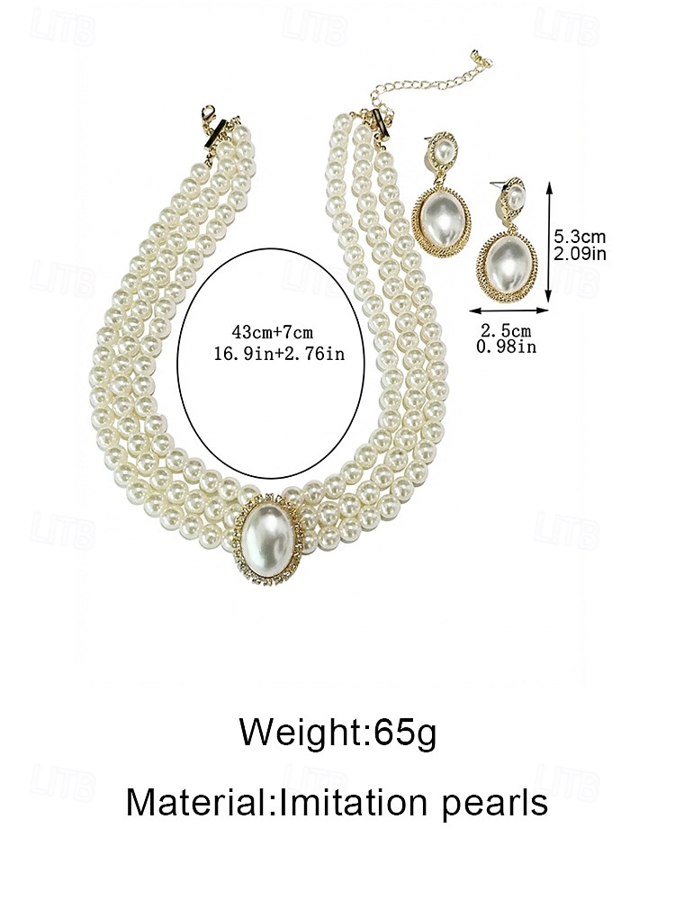 Женский комплект из ожерелья и сережек из искусственного жемчуга, винтажное элегантное многослойное колье-чокер с овальным кулоном, классические свадебные украшения для свадьбы, вечерних вечеринок и торжественных мероприятий. 2026 - $11.99 –P10