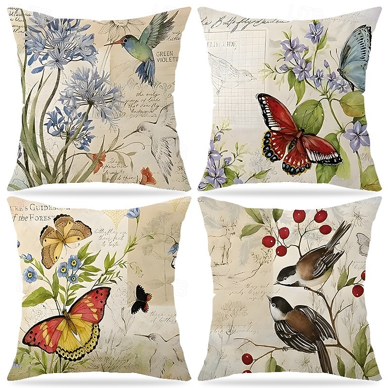 Capa de almofada decorativa em linho com estampa floral de primavera e pássaros, ideal para sala de estar, sofá e decoração de casa. de 2026 por $9.99 –P1