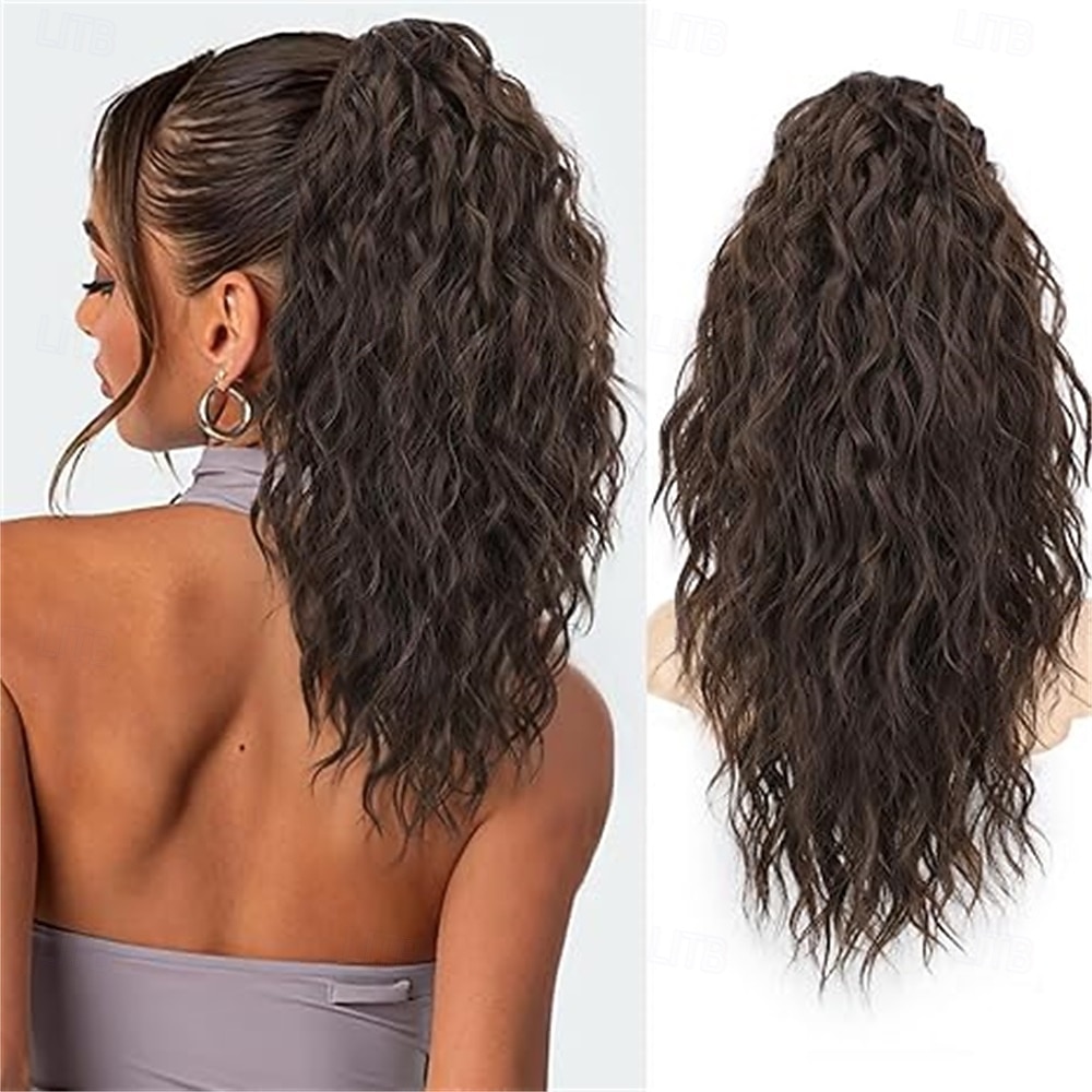 Prodlužování vlasů s culíkem 18 palců, dlouhý vlnitý, lehký, nadýchaný, culík s připínacími sponami pro ženy, ombre hnědá, mix blond, syntetické příčesky, vrstvené, prodlužování vlasů s culíkem 2026 - $22.99 –P4