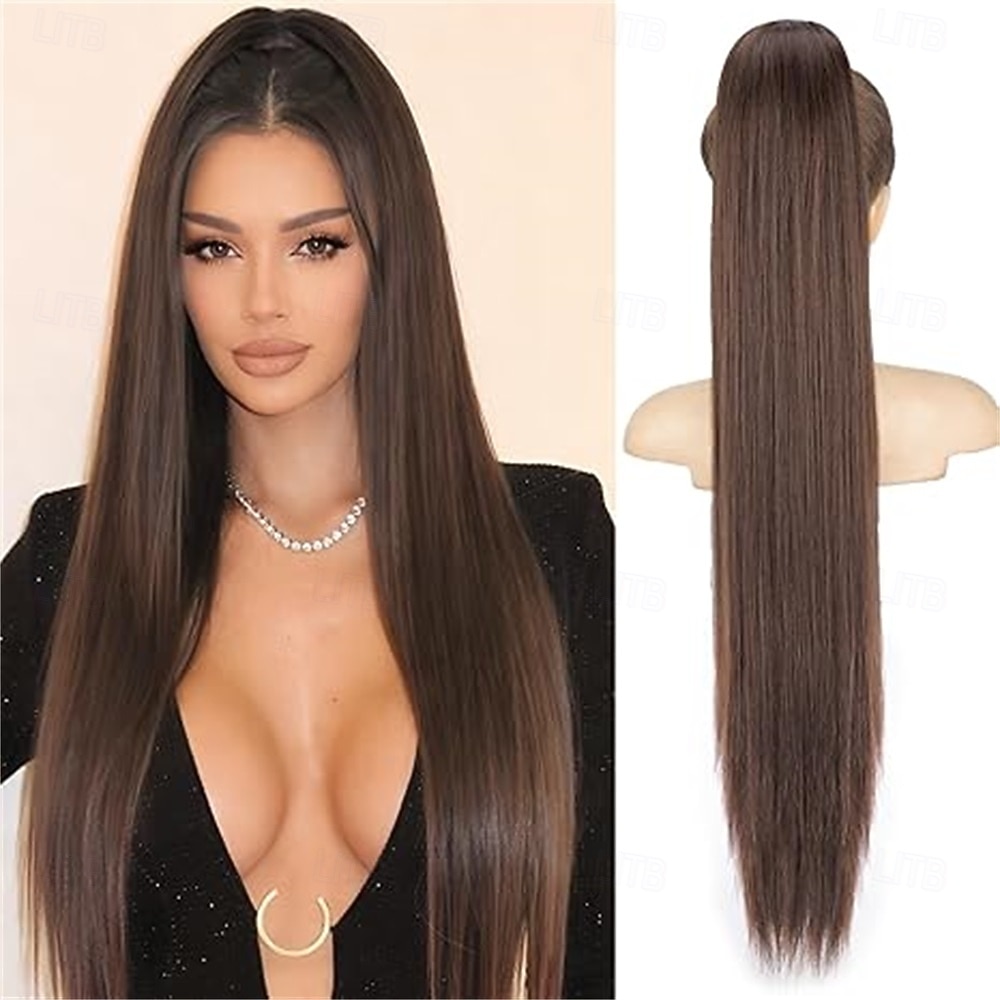 kiristysnyörillä poninhäntäpidennykset, pitkät suorat poninhännät, luonnollisen pehmeät klipsiponinhännät naisille, synteettiset hiuslisäkkeet, ombre, mustasekoitus, vaaleat 2026 - $22.99 –P2