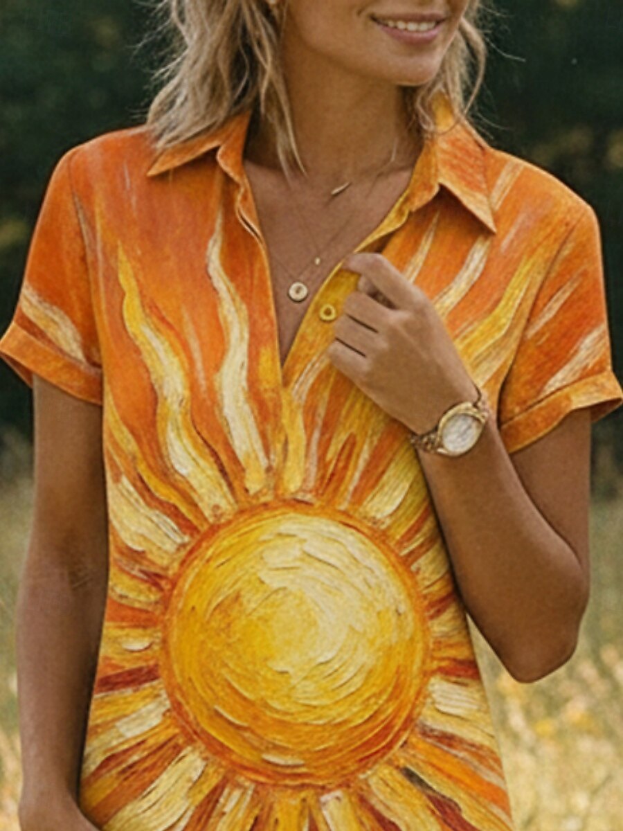 Жен. Платье до колена Повседневное платье Платье с принтом Винтаж Классика на открытом воздухе Отпуск На выход Стандартный Загар и защита от солнца С короткими рукавами Рубашечный воротник 2026 - $29.99 –P2