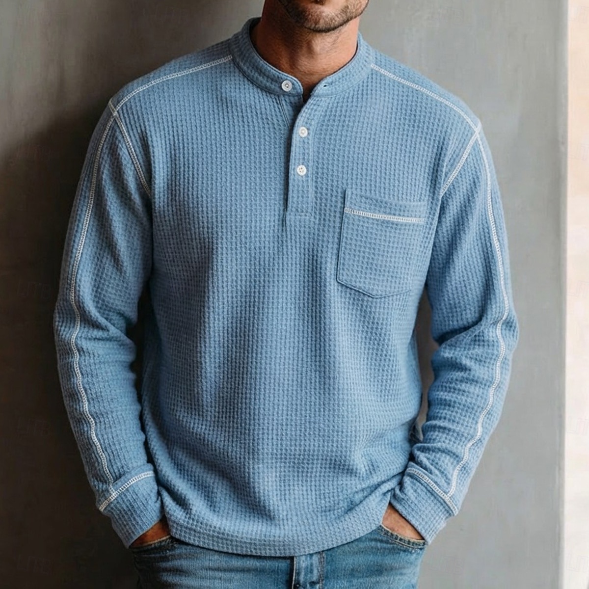 Hombre Camiseta con diseño de gofre Camiseta Camisa henley gofrada Manga Larga Henley Primavera Todas las Temporadas Color sólido Casual Bolsillos Casual Hogar Exterior Rojo Camiseta superior para 2026 - $22.99 –P3