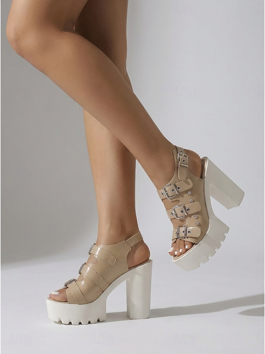 sandali da festival con plateau neri da donna - scarpe con tacco a blocco spesso e suola a carrarmato con cinturini con fibbia borchiata per coachella, rave &concerti estivi all'aperto del 2026 a $42.99 –P5