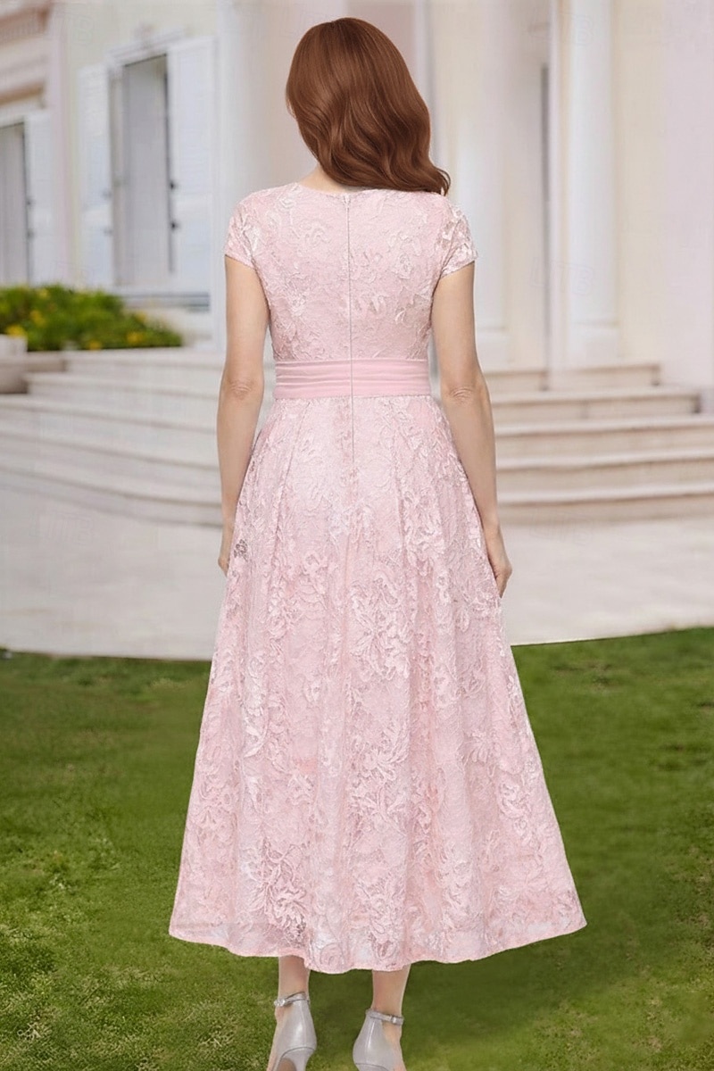 Corte A Vestidos Hasta el Tobillo Vestido Cóctel Vestido Invitada Boda Vestido de Madrina Manga Corta Escote en Pico Escote Barco Elegante Casual Formal con Bordados Apliques 2026 - $194.99 –P3