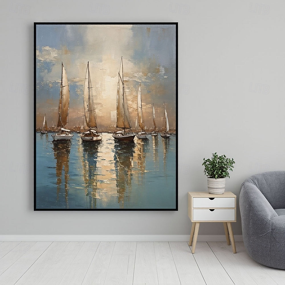 handgjord segelbåtsmålning abstrakt marinlandskap texturerad akryl oljemålning texturerad segelbåt väggkonst abstrakt havskonst 2026 - $100.99 –P5
