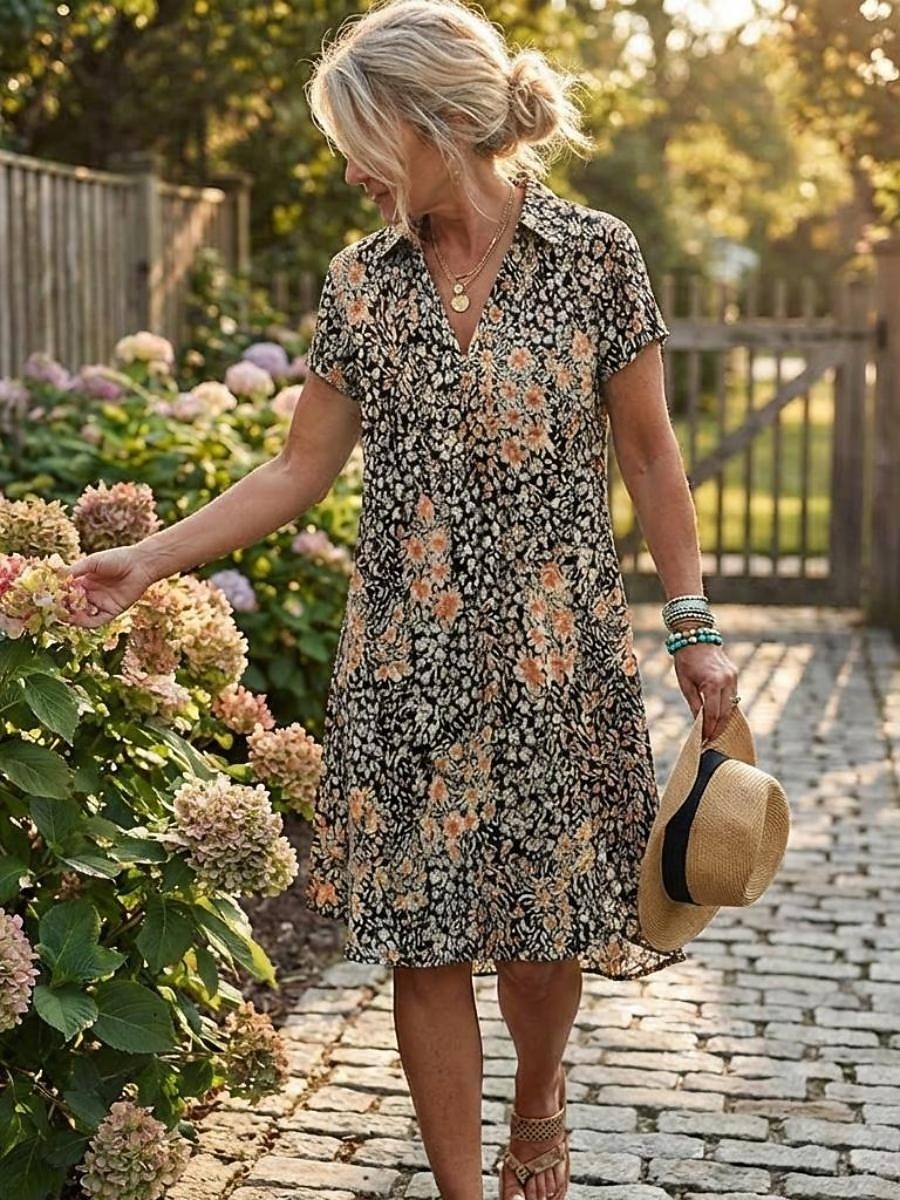 Per donna Abito lungo Abito lungo Abiti Boho Chic Prendisole Abito da spiaggia Tropicale Informale Boho Da mare Ufficio Giornaliero Standard Ditsy floreale Manica corta A V Bavero Marrone Arcobaleno del 2026 a $33.99 –P2
