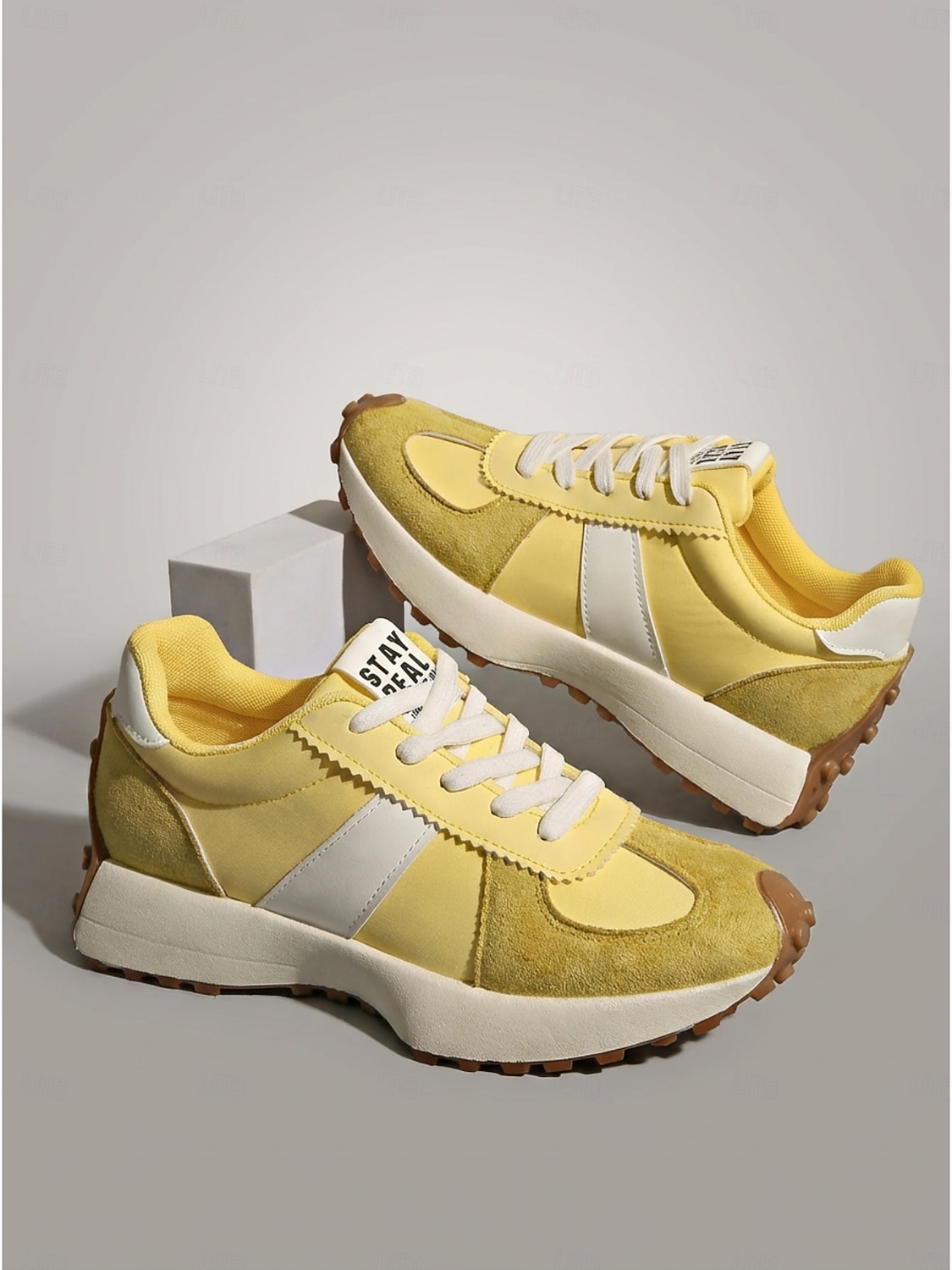 dam retro vit &grå platåsneakers - avslappnade grova pappaskor med svart kontrastrand för dagligt streetwear, urban pendling &stadsvandring 2026 - $42.99 –P4