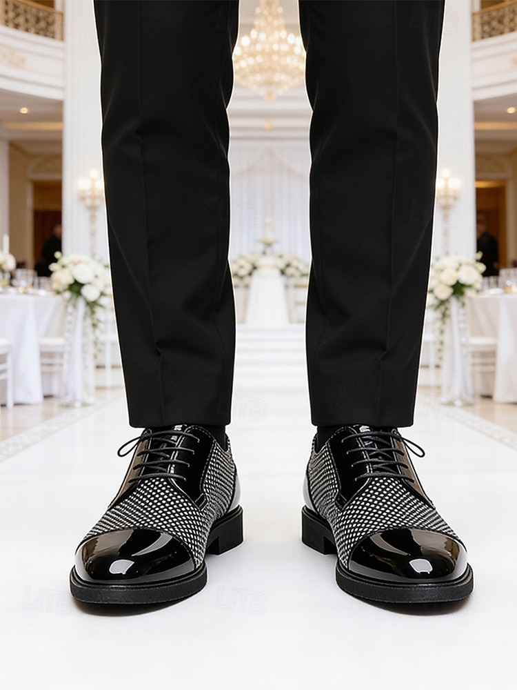 scarpe formali da uomo in similpelle a quadri bianchi e neri, calzature da matrimonio e da cerimonia per uomo del 2026 a $32.99 –P4