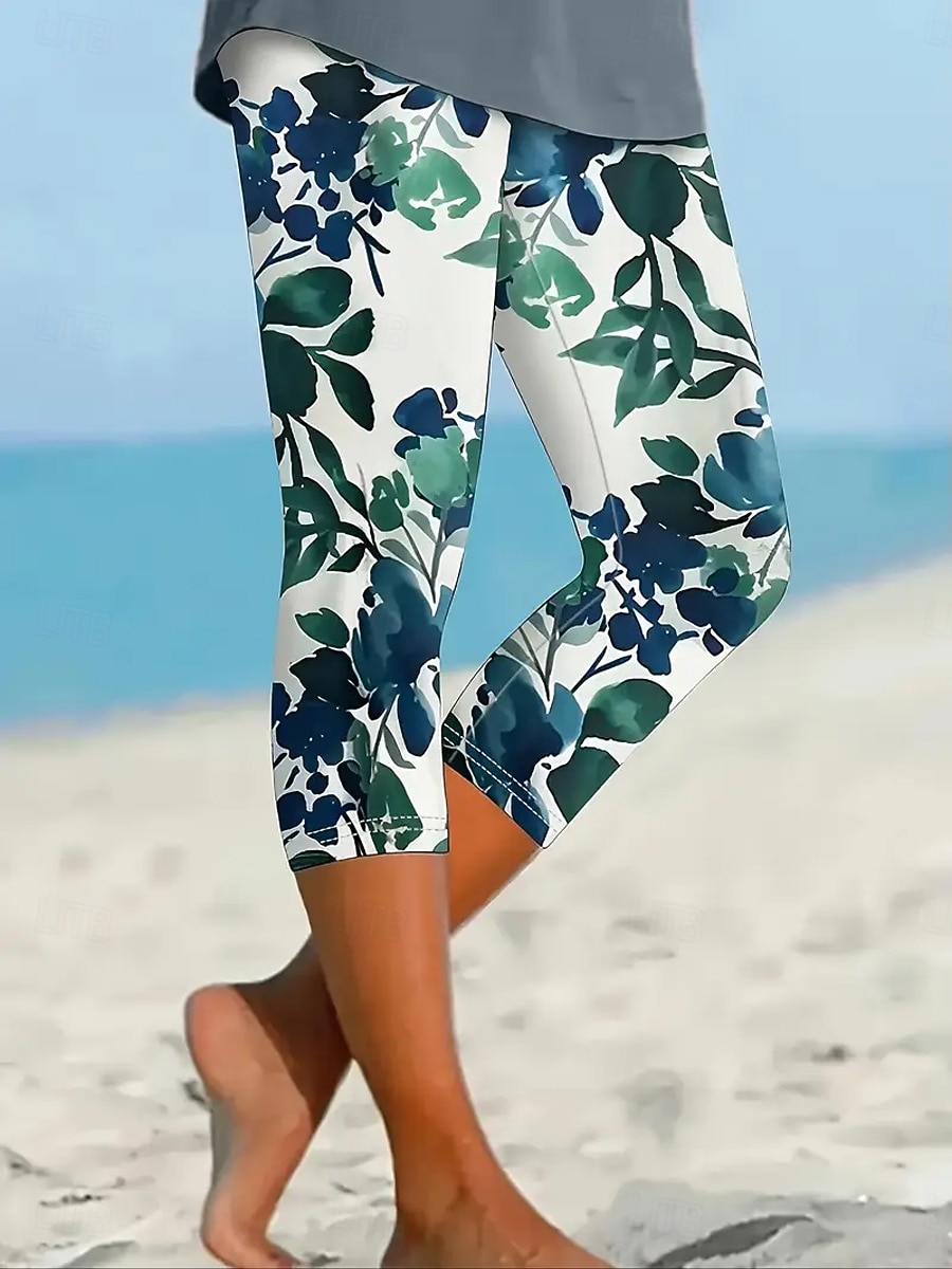 Per donna Pantaloni capri Leggings Vacanza Hawaiano Elegante Capri Vita media Floreale Grafico Stampato Comodità Elasticizzato All'aperto Vacanza Formale Blu Bianco Verde Estate Primavera Autunno del 2026 a $20.99 –P2