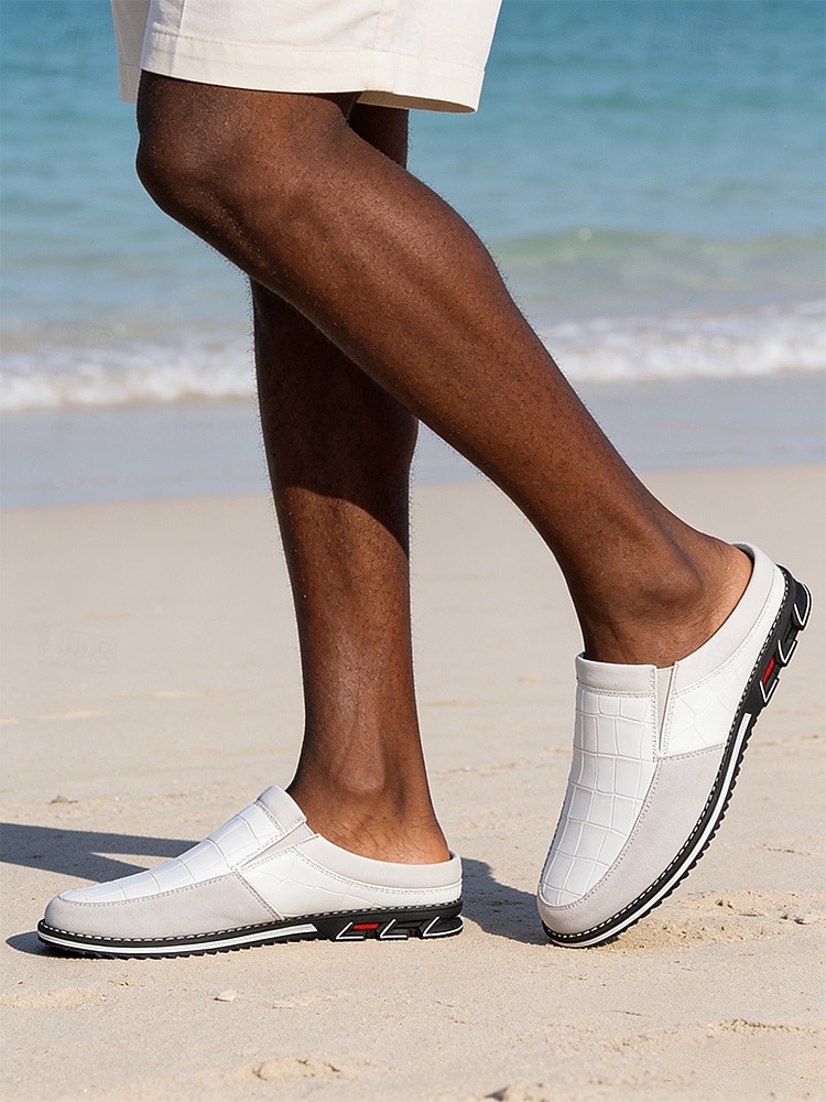 Men's Faux Leather White Slip-On Loafers, Comfortable and Stylish, Perfect for Beach Wedding and Summer Events 2026 - $42.99 –P4