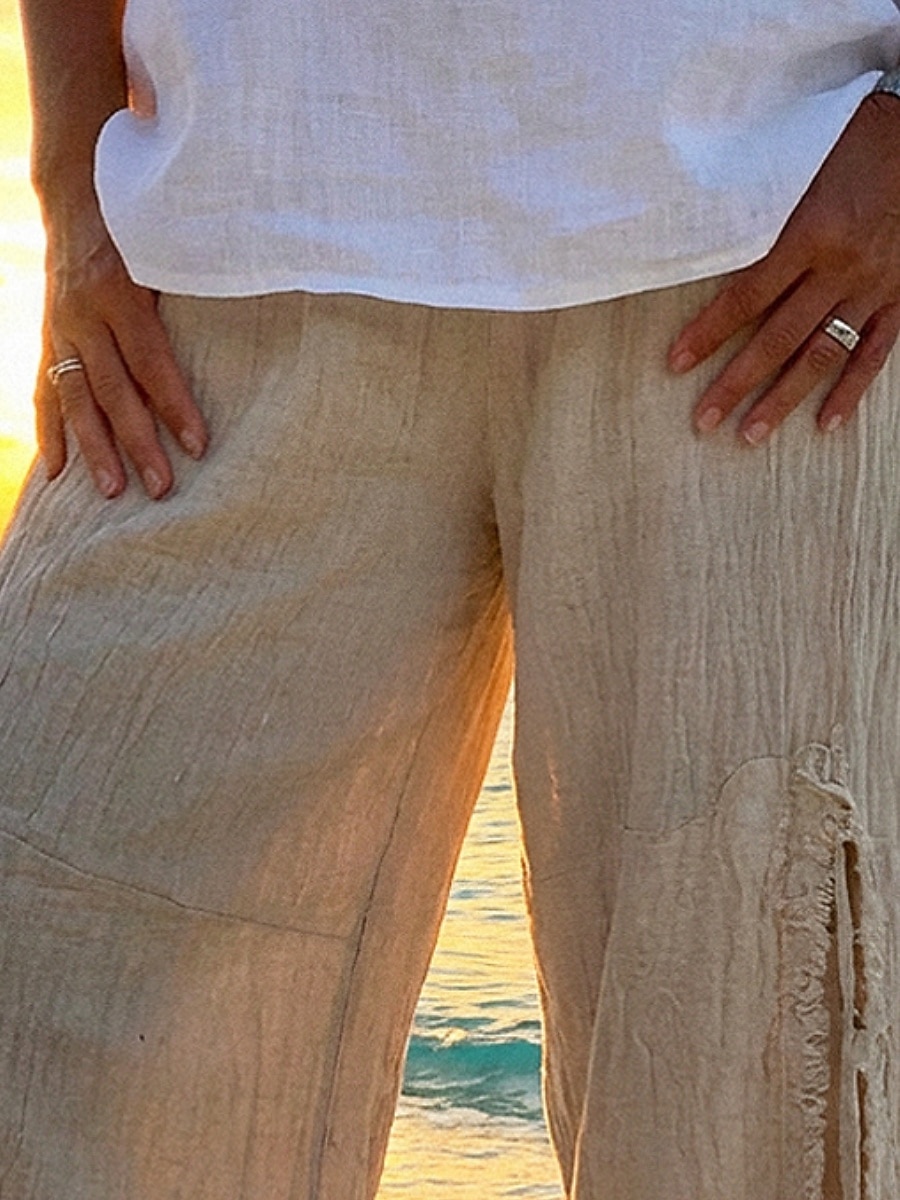 Per donna Pantaloni effetto lino Gamba larga Pantaloni Pantaloni casual Vacanza Moda Streetwear Lunghezza intera Vita Alta Semplice Elastico in vita Confortevole Inelastico Quotidiano Ferie Uscire del 2026 a $38.99 –P4