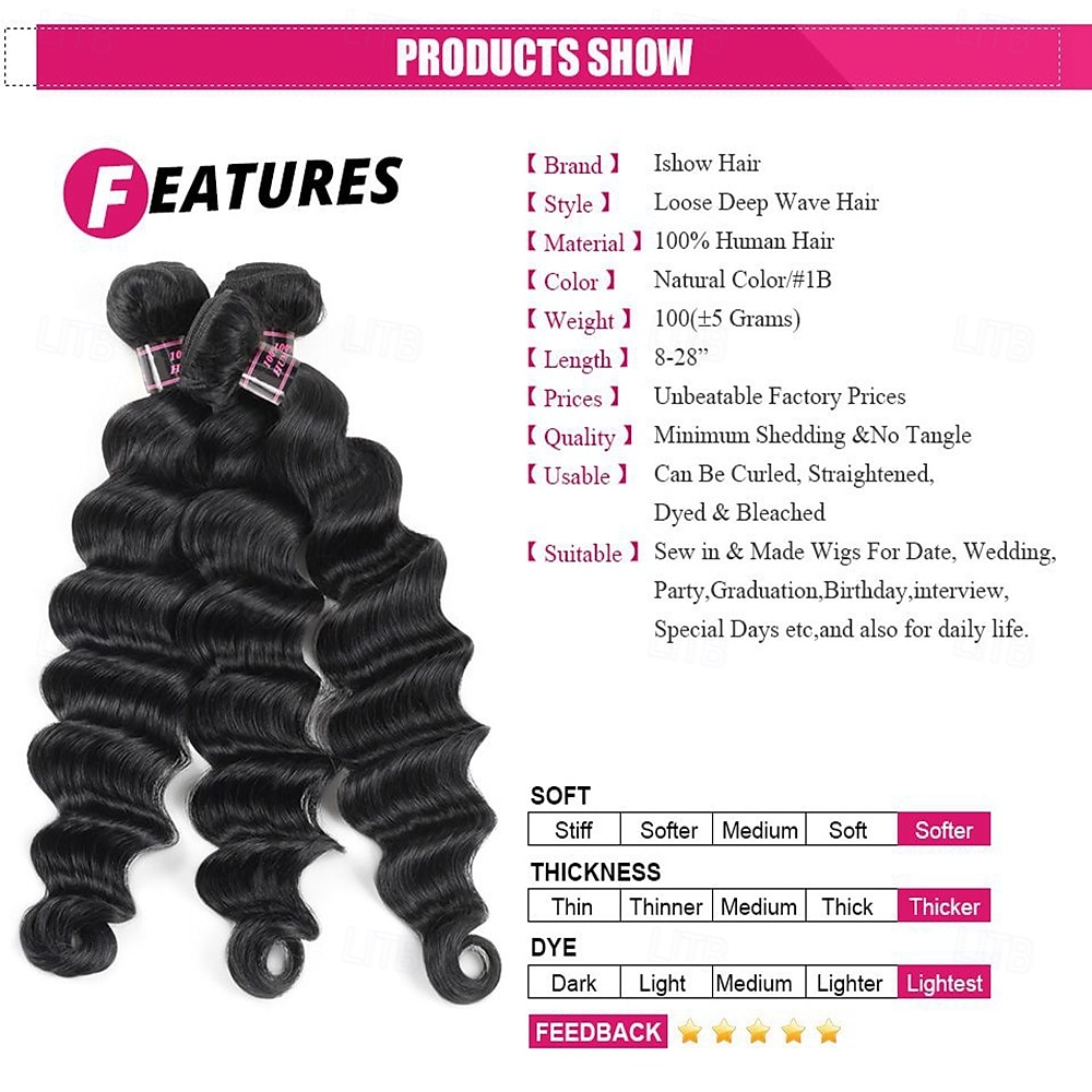 Cabelo humano brasileiro, 3 pacotes, ondas profundas, cabelo humano Remy, trama de 12 a 30 polegadas, 300g de 2026 por $213.69 –P2
