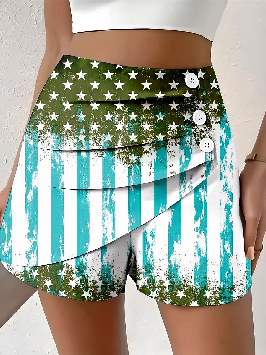 Festa dell'Indipendenza Shorts Chinos Patriottici da Donna Vacanza Vintage Casual Corti Alta Vita Pantaloni Grafica Bandiera Plissettati Sovrapposti Comodi Non Elasticizzati Quotidiani All'aperto del 2026 a $19.99 –P2