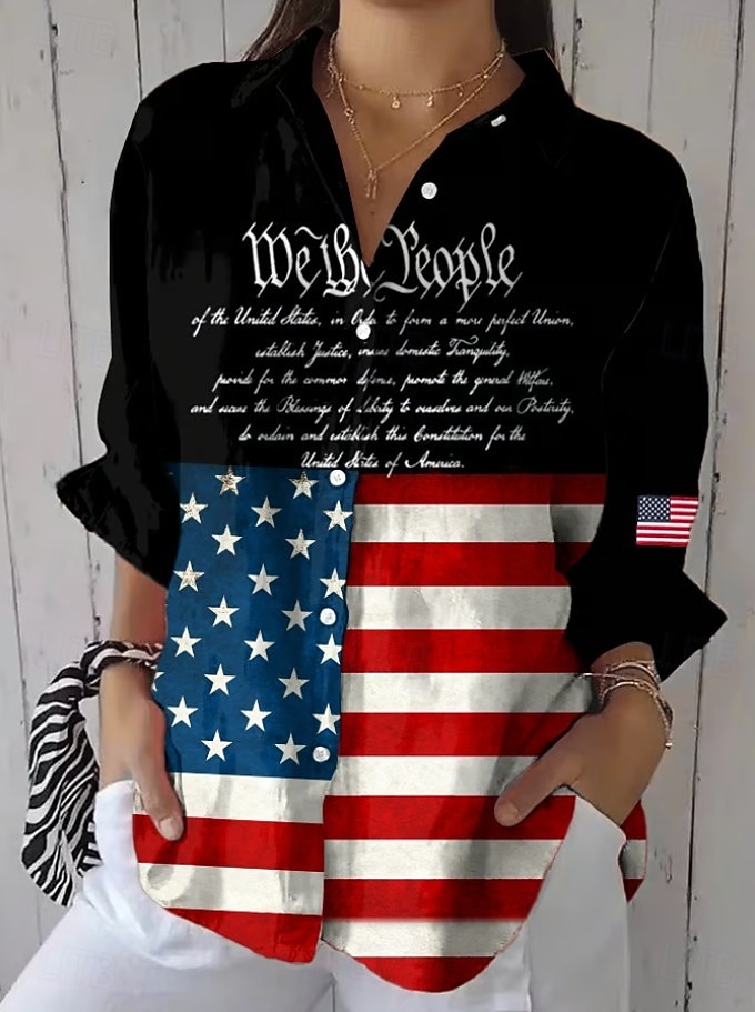 Amerikanischer Unabhängigkeitstag Damen Hemd Gerafft Blumen Grafik Flagge Vintage Stilvoll Langarm Flattrige Ärmel Glockenärmel Hemdkragen Normale Oberteile Täglich Arbeit Ferien Blau Schwarz Rot 2026 - $39.99 –P2