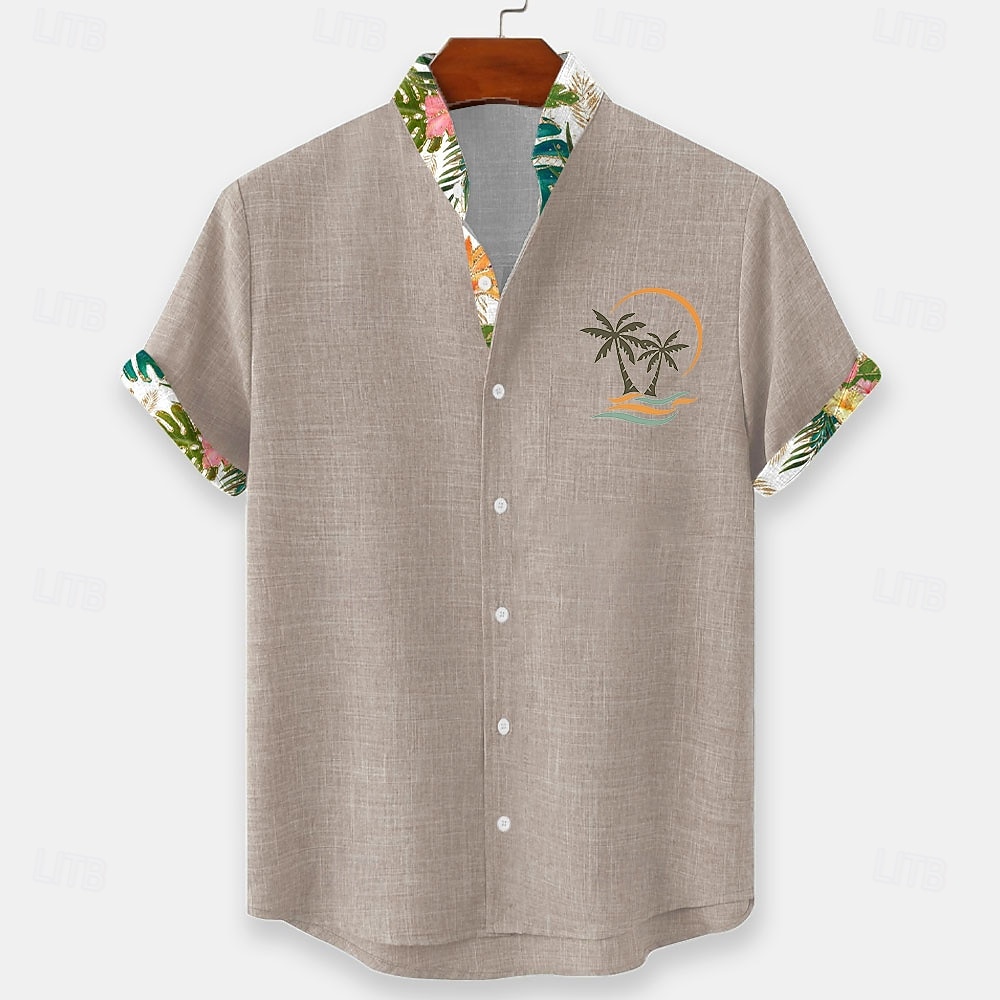 Herren Kokospalme Tropische Pflanzen Blumen Sommer Hawaiihemd Knopfhemd Stehkragenhemd Kurzarm Hawaiianisch Strandurlaub Sommer Frühling Mandarinkragen 3D-Druck Leinenähnliches Hemd Blau Rosa Grün 2026 - $25.99 –P3