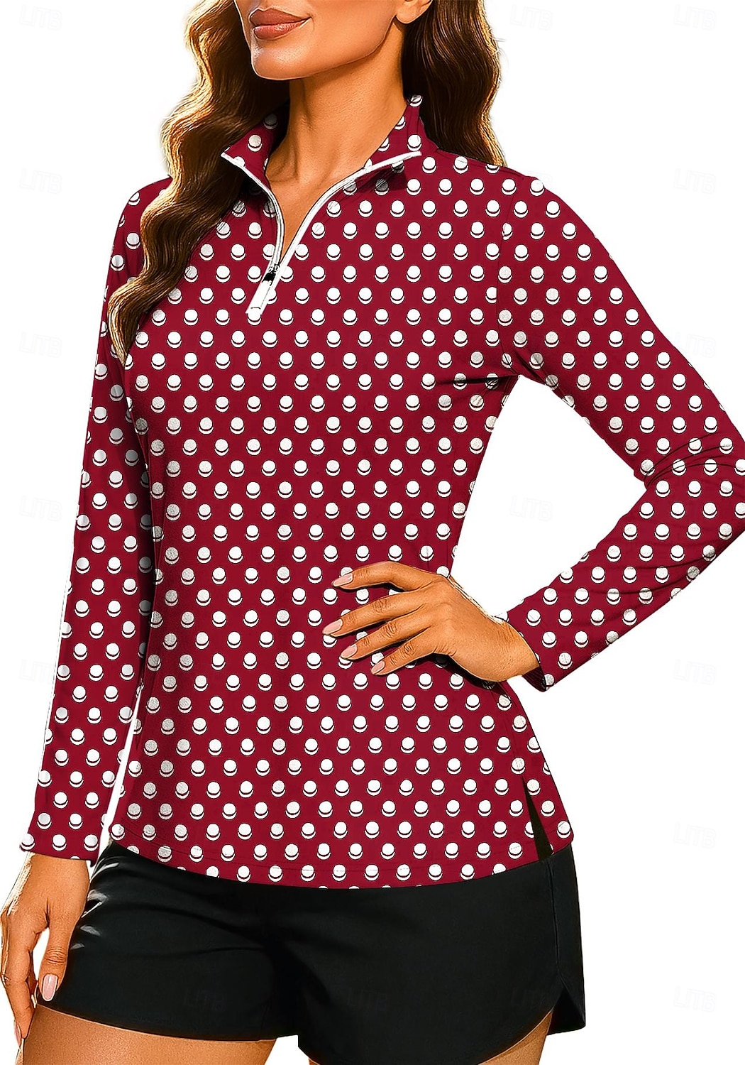Per donna Geometrico A Pois A righe Top Maglietta Maglietta sportiva Polo da golf Manica Lunga Pois Righe Stampato UPF50+ Resistente ai Raggi UV Protezione UV Elastico Traspirante Pilates Pallavolo del 2026 a $25.99 –P7
