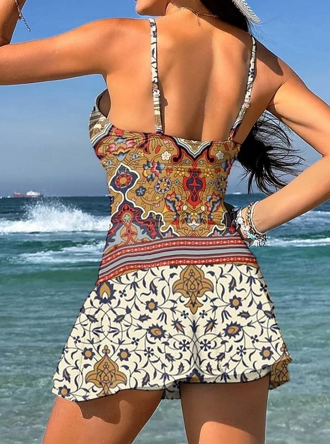 Mujer Bañadores Una pieza Falda Traje de baño Punto Elegante Vacaciones Graphic Geométrico Escote en Pico Sin Mangas Trajes de baño 2026 - $42.99 –P6