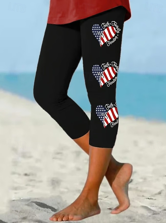Uavhengighetsdagen Patriotisk Dame Capri Bukser Leggings Ferie Vintage Mote Calf-Lengde MidjeBukser Grafisk Flagg Amerikansk Flagg Utskrift Komfort Myk Pustende Elastisk Casual Daglig Ferie 2026 - $19.99 –P1