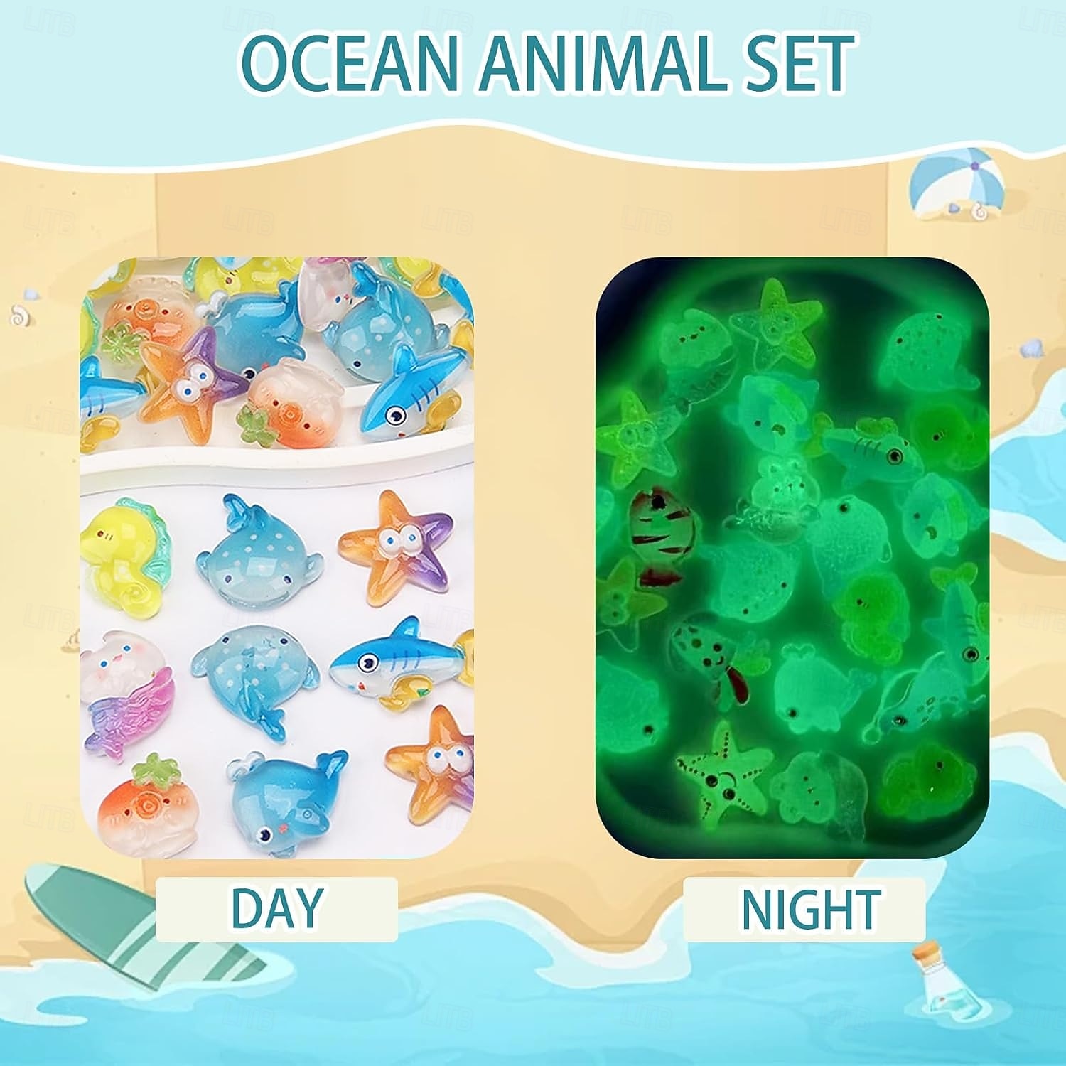 Миниатюрный набор светящихся в темноте фигурок морских животных из смолы, набор из 50/100/200 штук в пакетиках-сюрпризах, крошечные морские животные, рыбки, черепахи, дельфины, морские звезды и многое другое, для рукоделия, сказочного сада, домашнего деко 2026 - $9.99 –P4