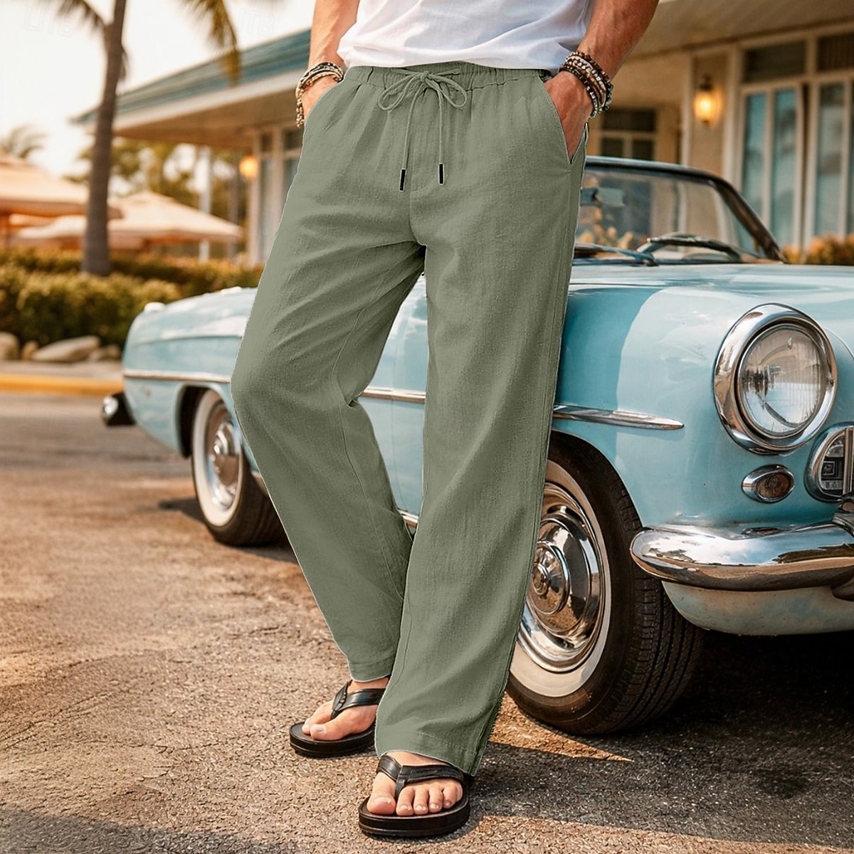 Bărbați Pantaloni de in Pantaloni de vară Pantaloni de plajă Cordon Talie elastică Picior drept Simplu Confort Comfortabil Lungime totală Casual Zilnic În aer liber Vacanță Modă Albastru piscină Negru 2026 - $24.99 –P3