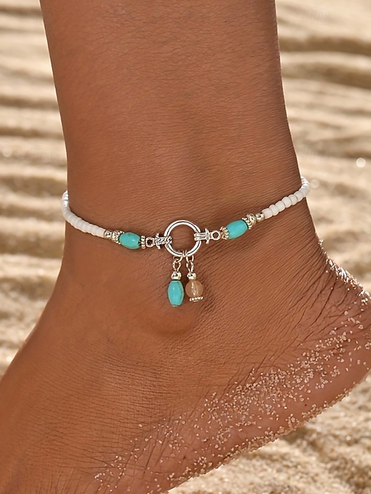 Pulseira de tornozelo feminina estilo boêmio com miçangas coloridas de resina e pingente charmoso. Leve e prática, ideal para usar no dia a dia, em férias, resorts e no verão. de 2026 por $7.99 –P4