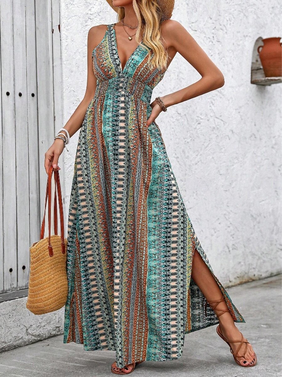Women's Maxi Dress A Line Dress Slip Dress Off The Shoulder Dress Vacation Casual Outdoor Going out Regular Fit Floral Graphic Sleeveless V Neck Red Green Summer Spring 2026 - $35.99 –P6