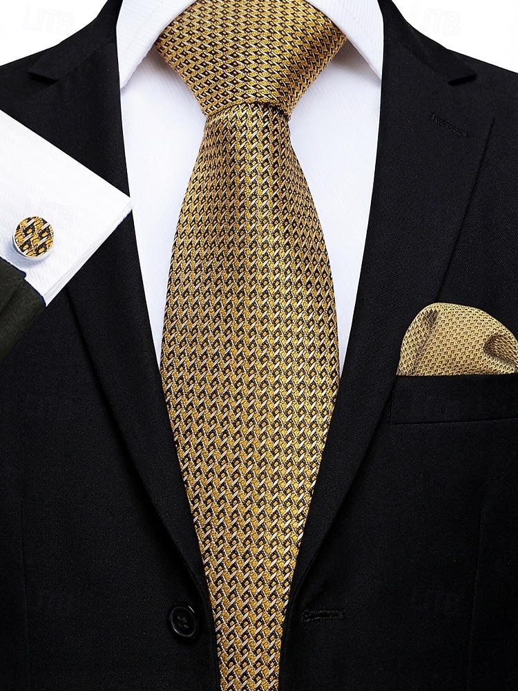 2026年 男性用フォーマルネクタイセット、ポケットチーフとカフスボタン付き - 結婚式、ビジネスパーティー、ガライベントに最適な高級ポリエステルチェック柄ネクタイ - スタイリッシュな花婿の付添人用スーツアクセサリー（複数色）  コレクション – $11.99 –P3