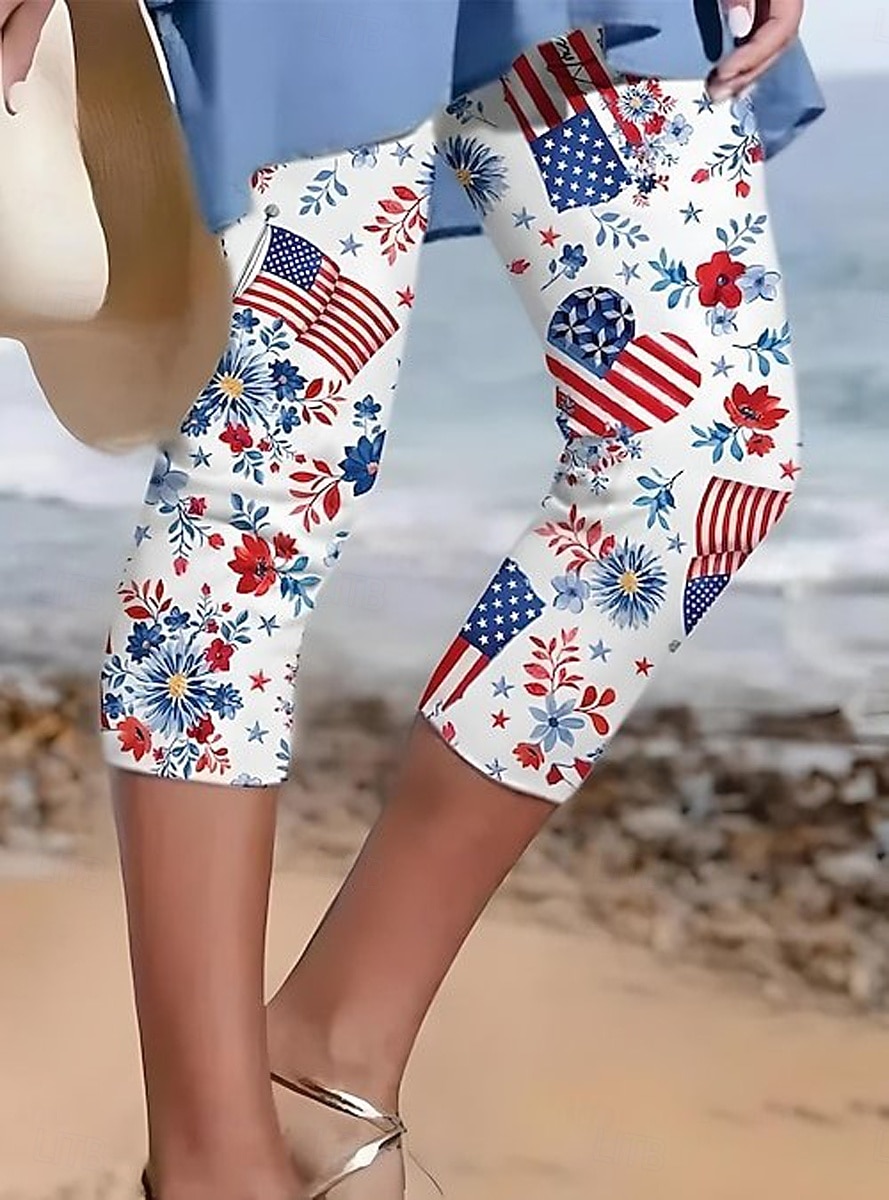 Függetlenség Napja PatriotikusNői Capri Nadrág Leggings Vakáció Hawai állapot Stílusos Capris Közepes DerékNadrág Virágos Grafikus Zászló Nyomtatás Kényelmes Rugalmas Szabadtéri Vakáció Formális 2026 - $21.99 –P1