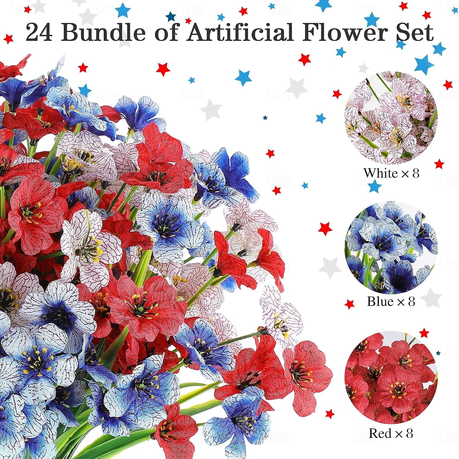 24 ramos de flores artificiais para decoração externa, patriótica, 250º aniversário, 4 de julho, Dia da Independência, flores artificiais de plástico que não desbotam, para jardim, varanda, floreira, de 2026 por $31.99 –P5