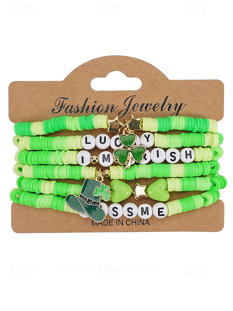 Set de brățări cu mărgele pentru femei de Ziua Sfântului Patrick, brățări cu pandantive din rășină și aliaj, bijuterii cu litere irlandeze cu trifoi în mai multe stiluri, perfecte pentru parade de sărbători, petreceri și ținute festive 2026 - $9.99 –P9