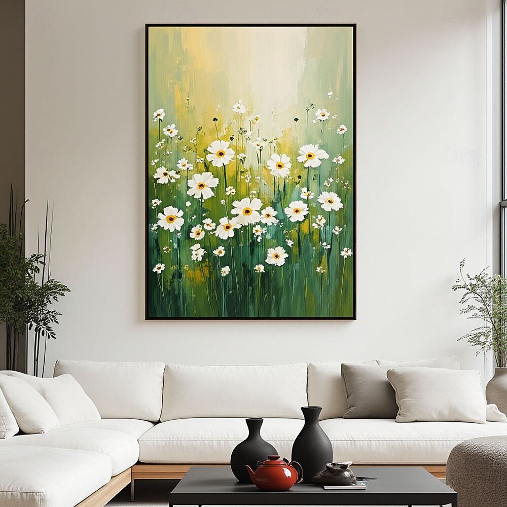Handmade Green White Floral Texture Painting on Canvas oil painting Abstract Floral Wall Art Modern Textured Wall Art Green Floral Painting Boho Living Room Wall Decor 2026 - $100.99 –P3