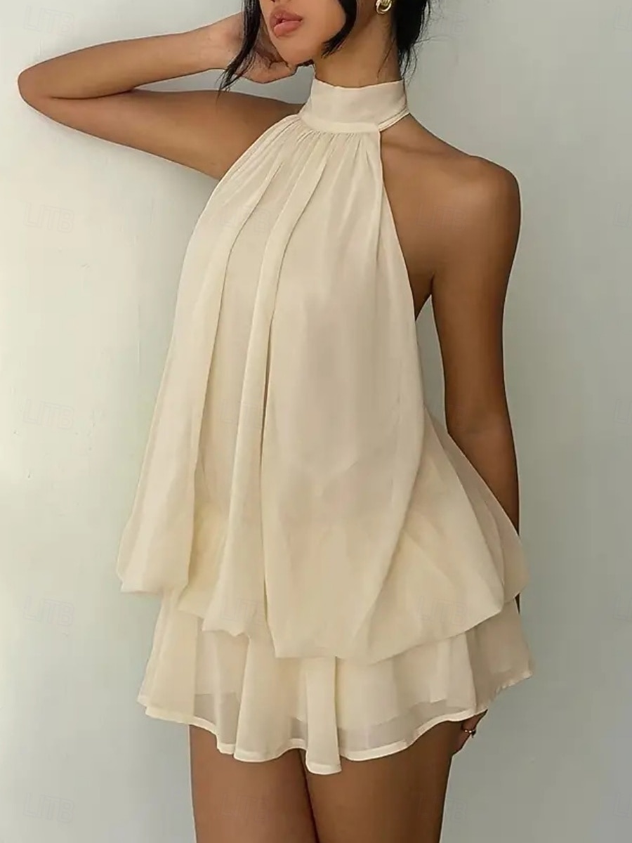 Dames Mini-jurk Zomerjurk halter jurk Casual Dagelijks Strand Feestdagen Ruim Passend Effen Mouwloos Halternek Geel Rood Hemelsblauw Bruin Zomer Lente 2026 - $33.99 –P13