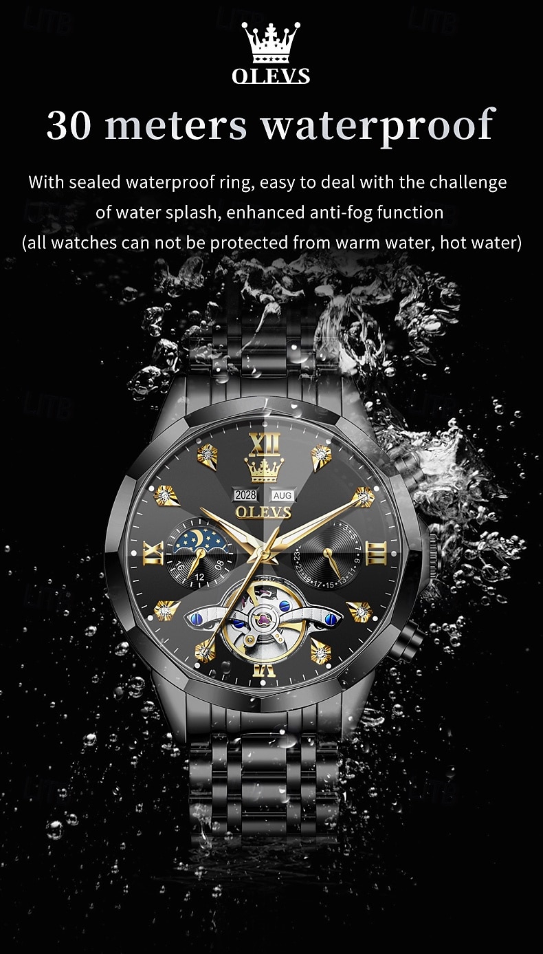 Ανδρικό ρολόι Olevs 6621, αυτόματο μηχανικό επαγγελματικό ρολόι, αδιάβροχο, φωτεινό, αέναο ημερολόγιο, φάση σελήνης, ρολόγια από ανοξείδωτο ατσάλι 2026 - $104.99 –P9