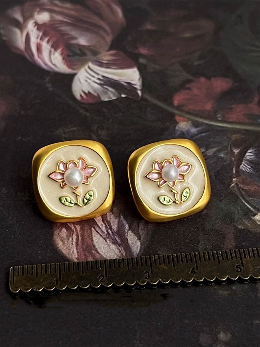 1 زوج حلقات For نسائي مناسب للبس اليومي شارع نحاس تويجية نبات 2026 - $11.49 –P2