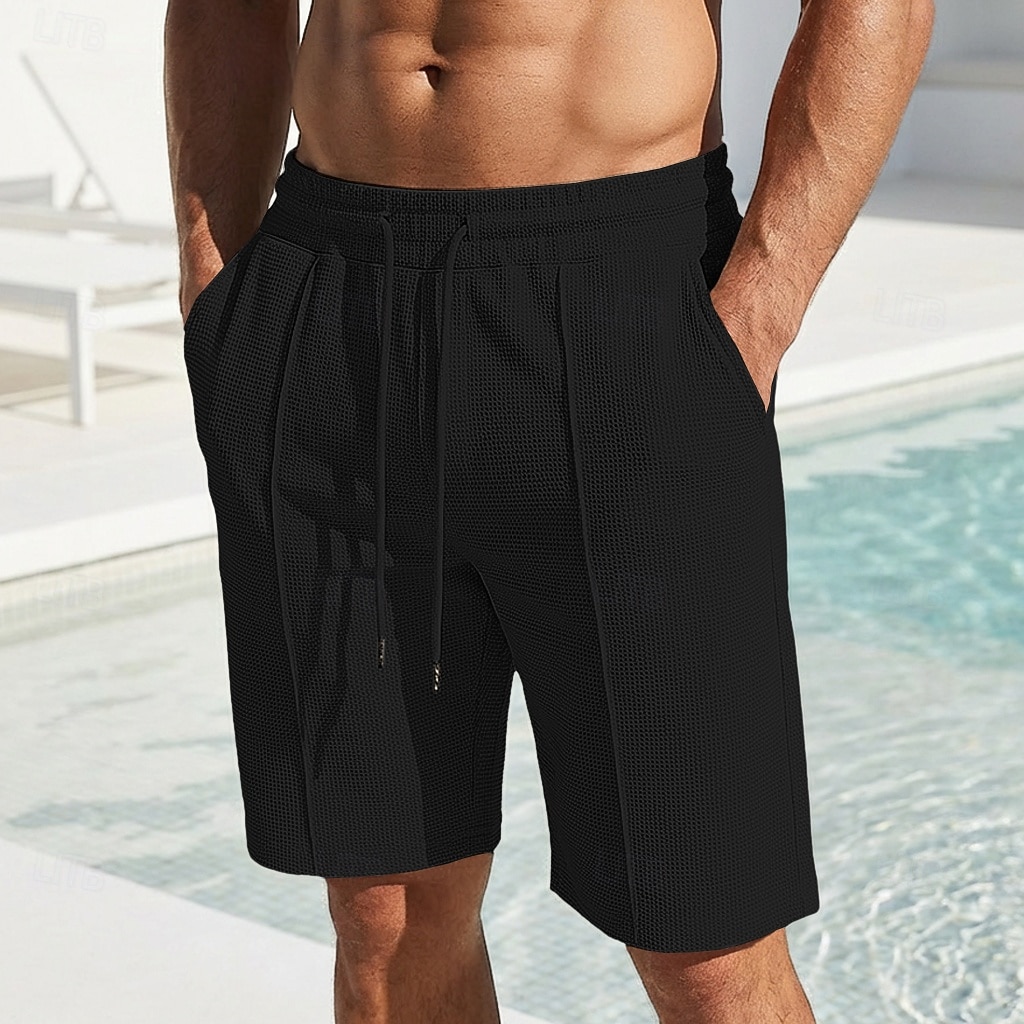 Homens Calções Waffle Calção Shorts de verão Shorts casuais Com Cordão Bolsos Cintura elástica Tecido Conforto Respirável Curto Ao ar livre Férias Verão Desporto Casual Vinho Micro-Elástica de 2026 por $18.99 –P18
