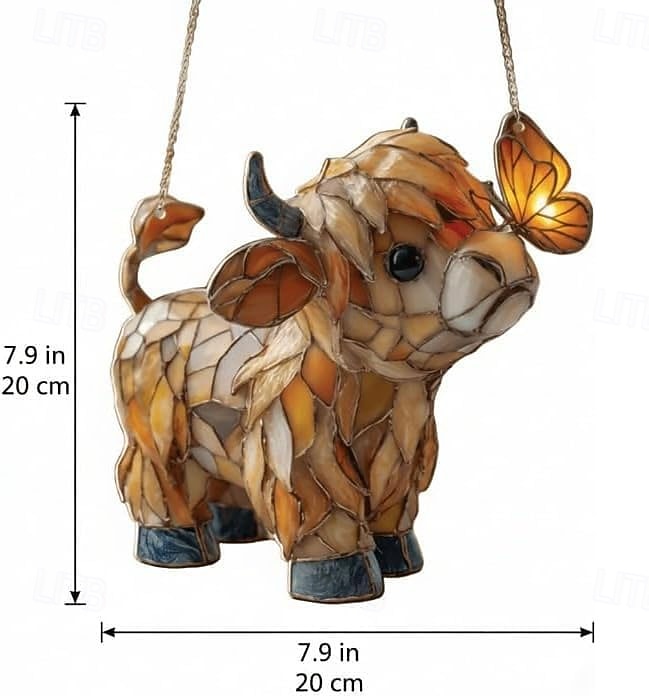 לוכד שמש של פרפר פרה בהילנד, תליית חלון אקרילית, קישוט לוכד שמש של חיות משק לבית, לחדר שמש, לגינה, מתנה לאוהבי פרות 2026 - $11.99 –P5
