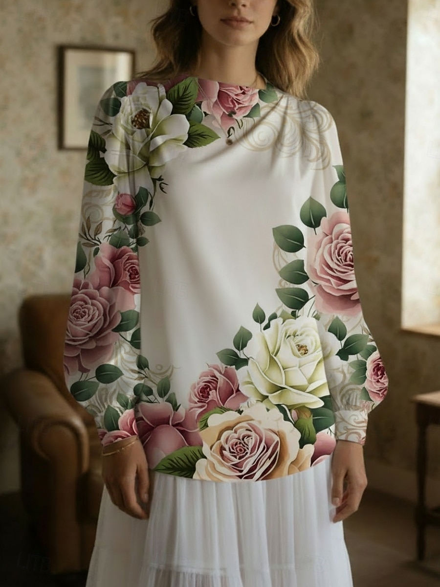 Women's Shirt Casual Shirt Blouse Print Floral Graphic Bohemia Stylish Classic Long Sleeve Asymmetrical Regular Tops Daily Holiday Going out Pink Wine Purple Orange Summer Spring 2026 - $36.99 –P1