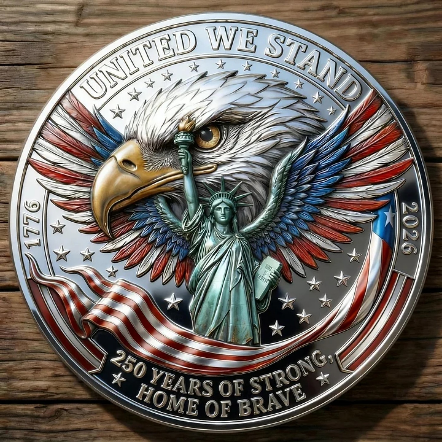 Gedenkmünze zum 250. Jahrestag (1776–2026) – Patriotischer Freiheitsadler Amerikas – Herausforderungsmünze „Vereint stehen wir“ – 250 Jahre Freiheit – Sammlerstück – Geschenk 2026 - $19.99 –P2