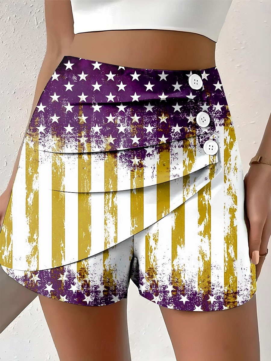 Festa dell'Indipendenza Shorts Chinos Patriottici da Donna Vacanza Vintage Casual Corti Alta Vita Pantaloni Grafica Bandiera Plissettati Sovrapposti Comodi Non Elasticizzati Quotidiani All'aperto del 2026 a $19.99 –P3