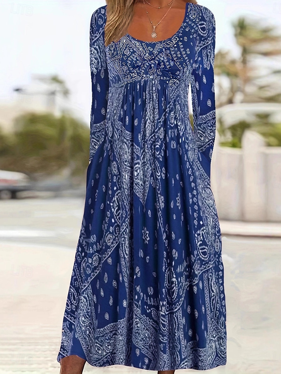 Femmes Robe Midi Robe Décontractée Élégant Mode Moderne Extérieur Vacances Sortir Coupe régulière Uni manche longue Col ras du cou Bleu Rouge Gris Été Printemps de 2026 ? $21.99 –P2